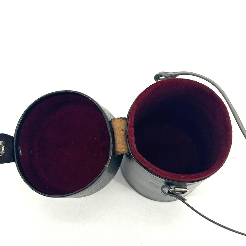 Vintage Vivitar Brown Leather Cylinder Camera Lens Case Red Velvet Lined USA